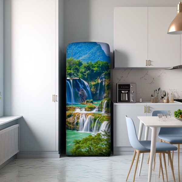 Naklejka na lodówkę szmaragdowe kaskady wodospadów – Wallissimo® Naklejka na lodówkę szmaragdowe kaskady wodospadów – Wallissimo®