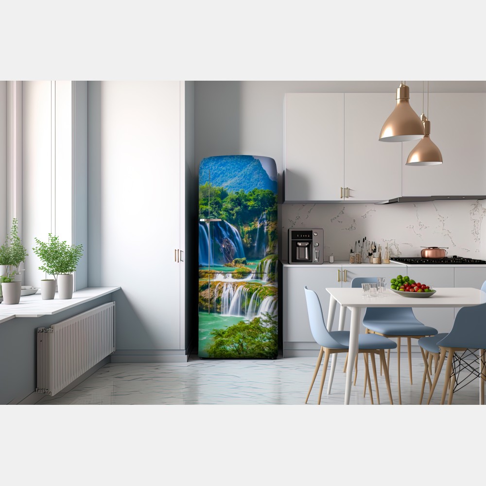 Naklejka na lodówkę szmaragdowe kaskady wodospadów – Wallissimo® Naklejka na lodówkę szmaragdowe kaskady wodospadów – Wallissimo®