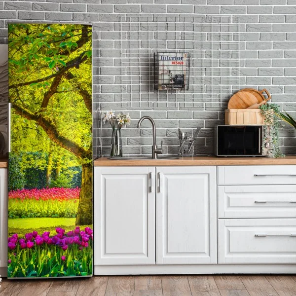 Naklejka na lodówkę delikatny turkusowy wzór liści – Wallissimo®