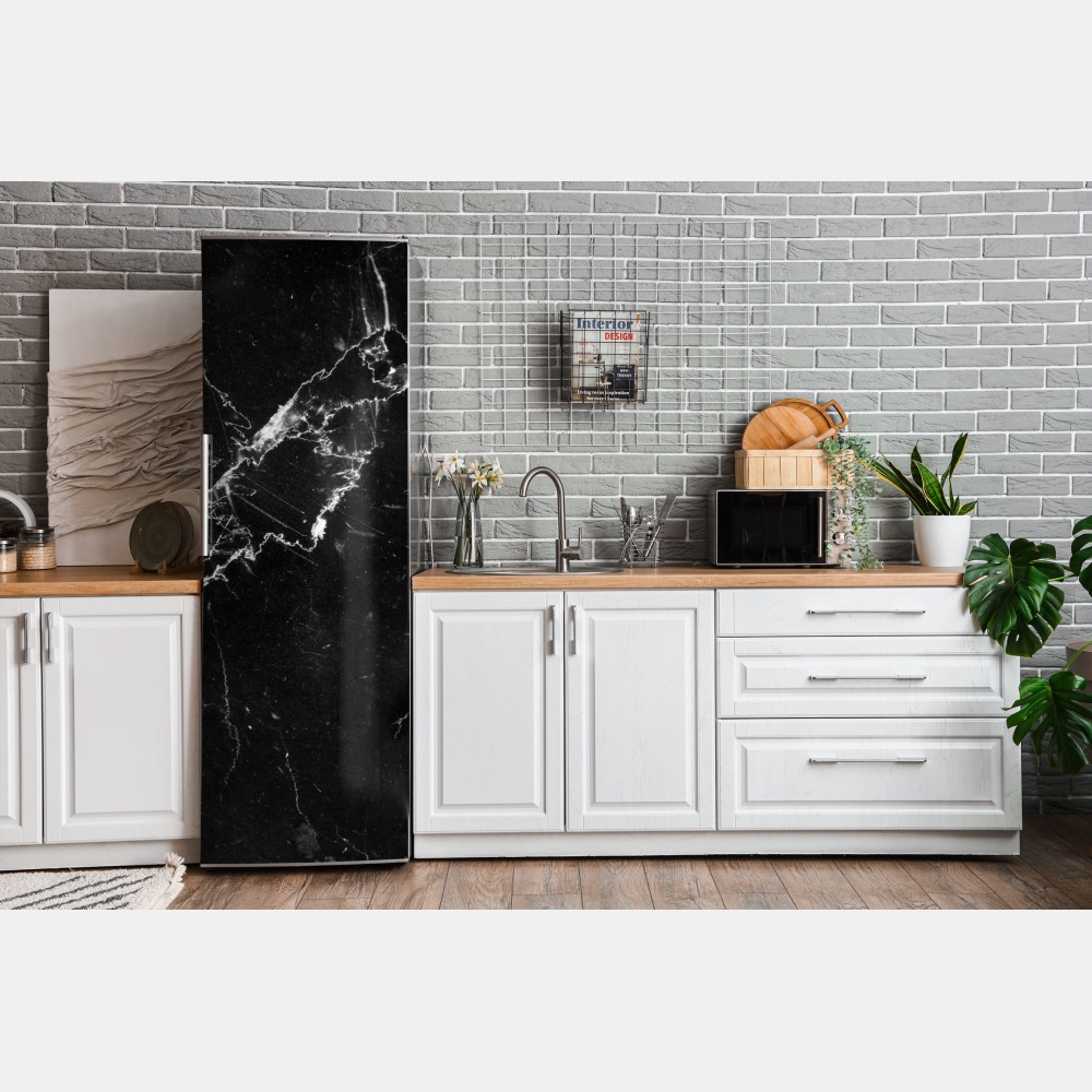 Naklejka na lodówkę czarny marmur z żyłami – Wallissimo® Naklejka na lodówkę czarny marmur z żyłami – Wallissimo®