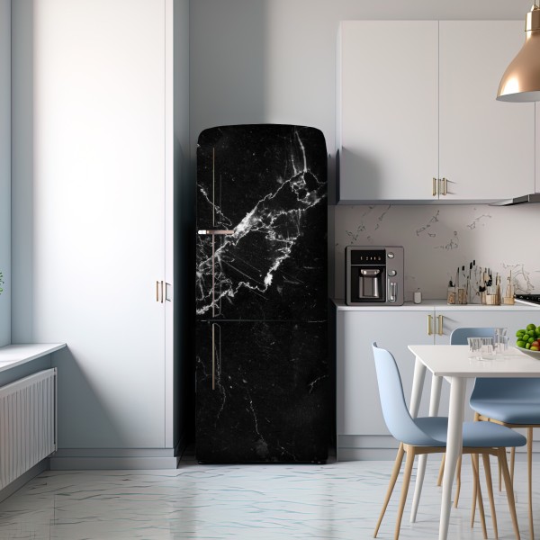 Naklejka na lodówkę czarny marmur z żyłami – Wallissimo® Naklejka na lodówkę czarny marmur z żyłami – Wallissimo®