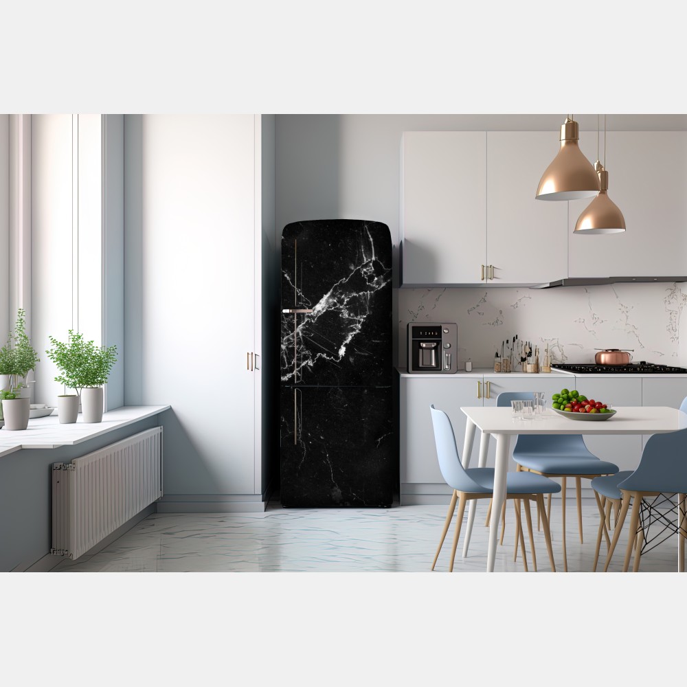 Naklejka na lodówkę czarny marmur z żyłami – Wallissimo® Naklejka na lodówkę czarny marmur z żyłami – Wallissimo®
