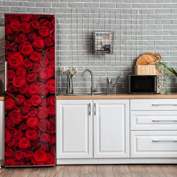 Naklejka na lodówkę nieskończona ściana czerwonych róż – Wallissimo® Naklejka na lodówkę nieskończona ściana czerwonych róż – Wallissimo®