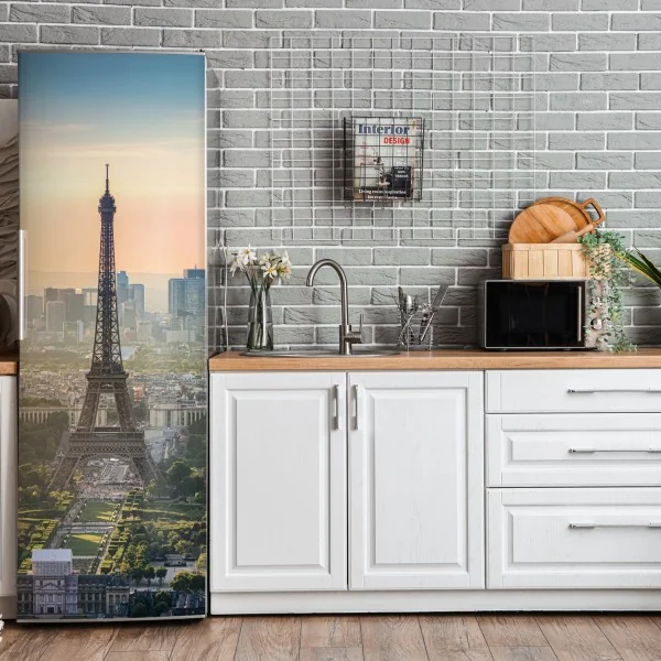 Naklejka na lodówkę Paryż panorama o zachodzie słońca z Wieżą Eiffla – Wallissimo® Naklejka na lodówkę Paryż panorama o zachodzie słońca z Wieżą Eiffla – Wallissimo®