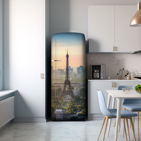 Naklejka na lodówkę Paryż panorama o zachodzie słońca z Wieżą Eiffla – Wallissimo® Naklejka na lodówkę Paryż panorama o zachodzie słońca z Wieżą Eiffla – Wallissimo®