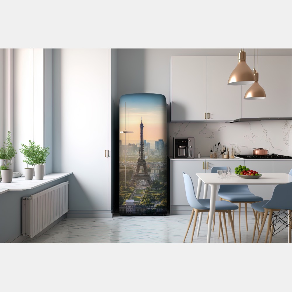 Naklejka na lodówkę Paryż panorama o zachodzie słońca z Wieżą Eiffla – Wallissimo® Naklejka na lodówkę Paryż panorama o zachodzie słońca z Wieżą Eiffla – Wallissimo®