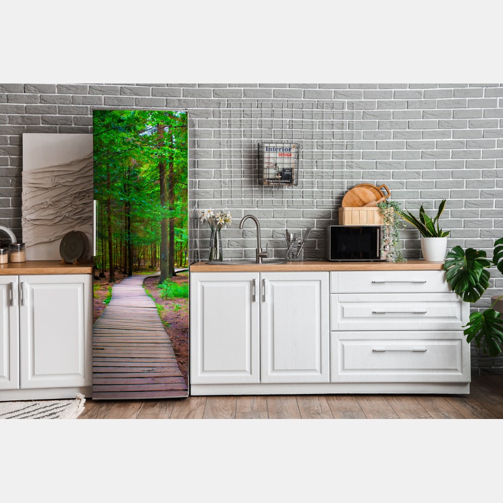 Naklejka na lodówkę spokojna leśna kładka – Wallissimo® Naklejka na lodówkę spokojna leśna kładka – Wallissimo®