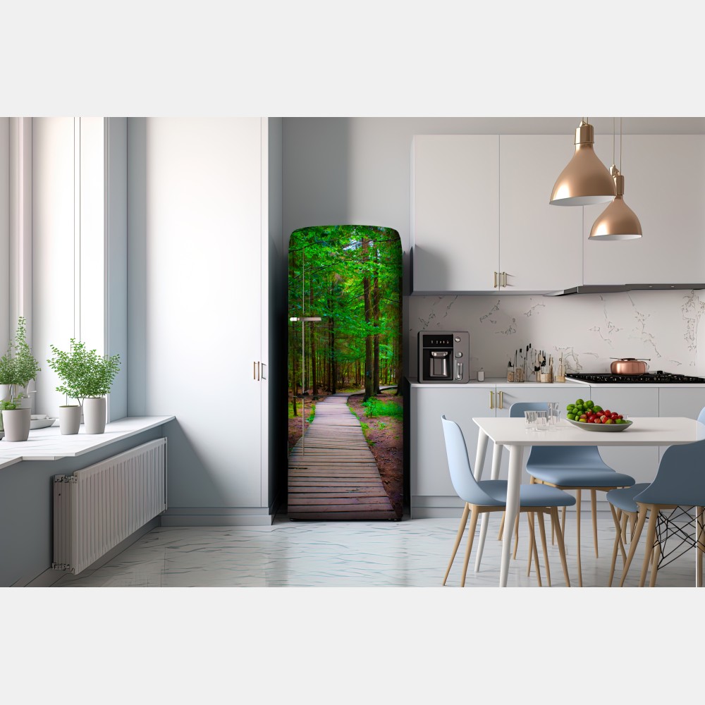 Naklejka na lodówkę spokojna leśna kładka – Wallissimo® Naklejka na lodówkę spokojna leśna kładka – Wallissimo®