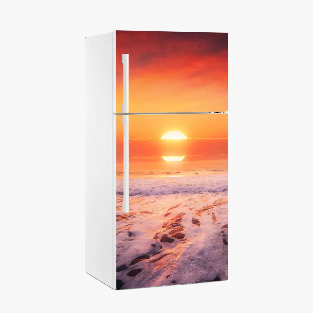 Naklejka na lodówkę złoty zachód słońca nad spokojną plażą – Wallissimo® Naklejka na lodówkę złoty zachód słońca nad spokojną plażą – Wallissimo®