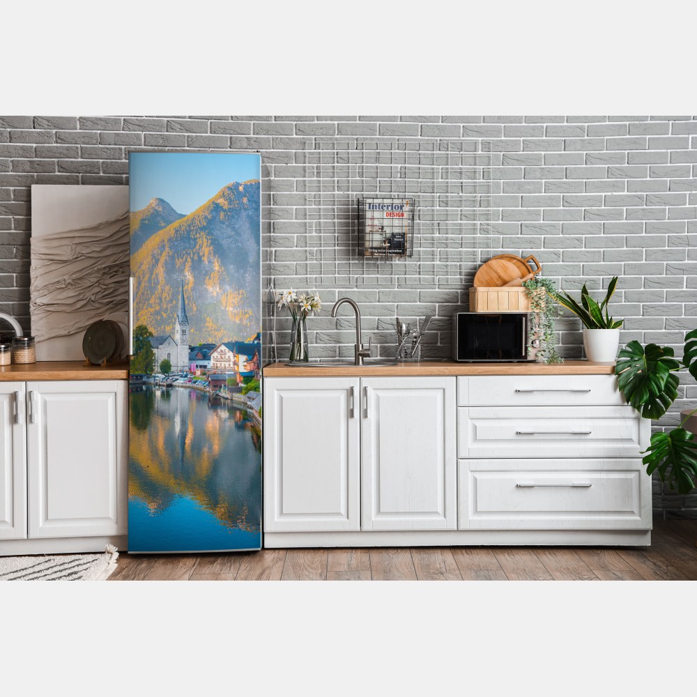 Naklejka na lodówkę poranny blask Hallstatt nad jeziorem – Wallissimo® Naklejka na lodówkę poranny blask Hallstatt nad jeziorem – Wallissimo®