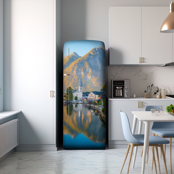 Naklejka na lodówkę poranny blask Hallstatt nad jeziorem – Wallissimo® Naklejka na lodówkę poranny blask Hallstatt nad jeziorem – Wallissimo®