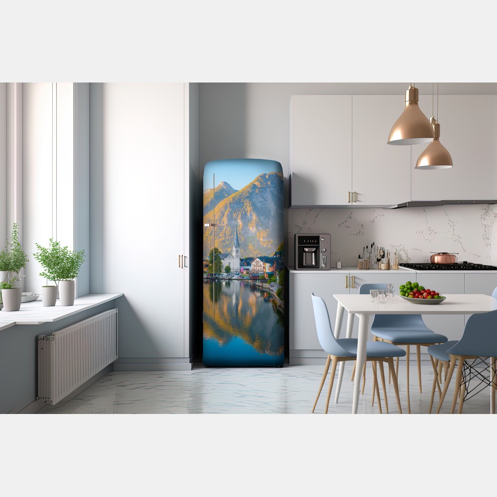 Naklejka na lodówkę poranny blask Hallstatt nad jeziorem – Wallissimo® Naklejka na lodówkę poranny blask Hallstatt nad jeziorem – Wallissimo®