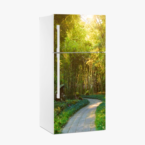 Naklejka na lodówkę spokojna ścieżka w bambusowym lesie