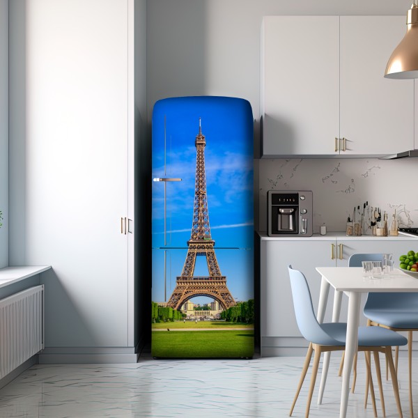 Naklejka na lodówkę Wieża Eiffla na Polu Marsowym, żywy paryski krajobraz – Wallissimo® Naklejka na lodówkę Wieża Eiffla na Polu Marsowym, żywy paryski krajobraz – Wallissimo®