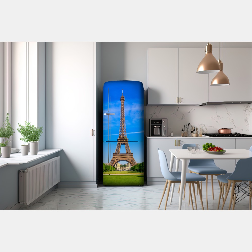Naklejka na lodówkę Wieża Eiffla na Polu Marsowym, żywy paryski krajobraz – Wallissimo® Naklejka na lodówkę Wieża Eiffla na Polu Marsowym, żywy paryski krajobraz – Wallissimo®