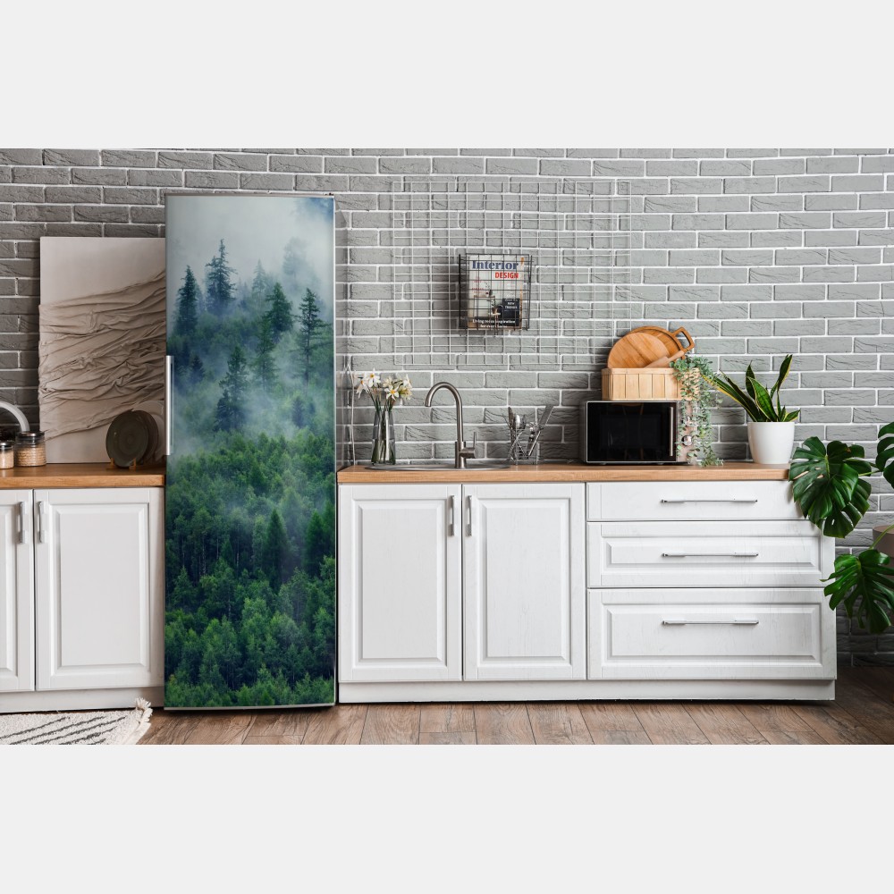 Naklejka na lodówkę mglisty zielony las – Wallissimo® Naklejka na lodówkę mglisty zielony las – Wallissimo®
