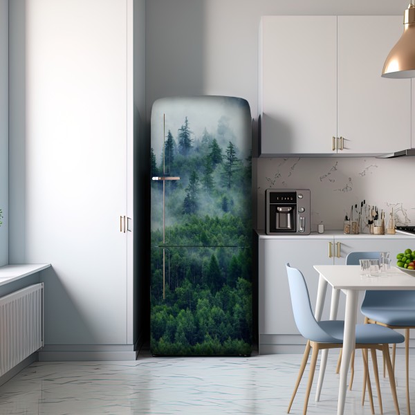 Naklejka na lodówkę mglisty zielony las – Wallissimo® Naklejka na lodówkę mglisty zielony las – Wallissimo®