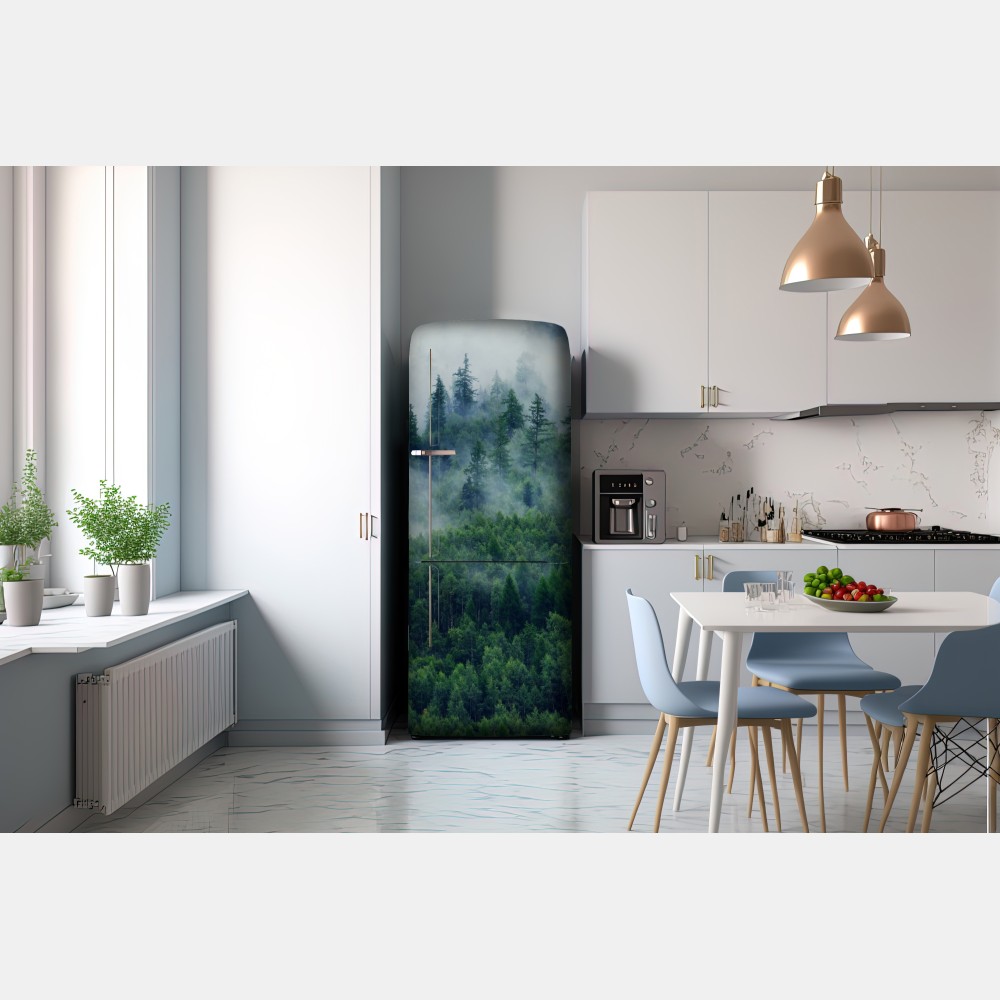 Naklejka na lodówkę mglisty zielony las – Wallissimo® Naklejka na lodówkę mglisty zielony las – Wallissimo®