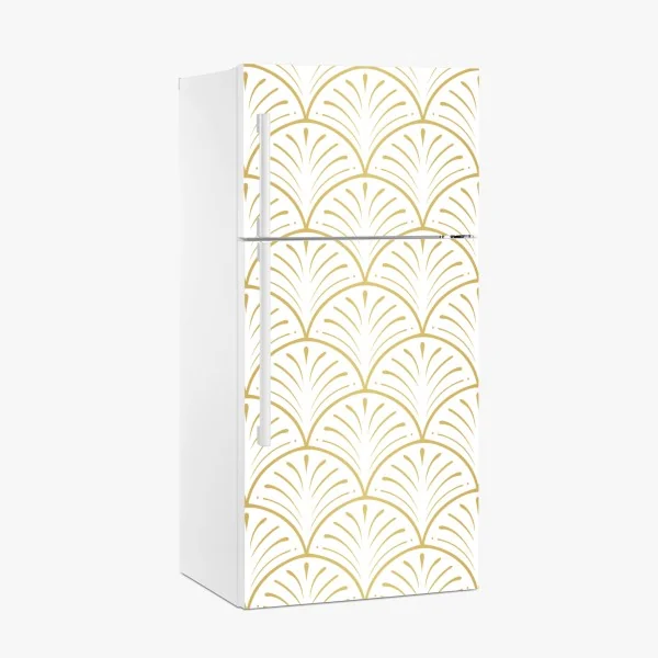 Naklejka na lodówkę złoty wzór art deco w stylu wachlarza