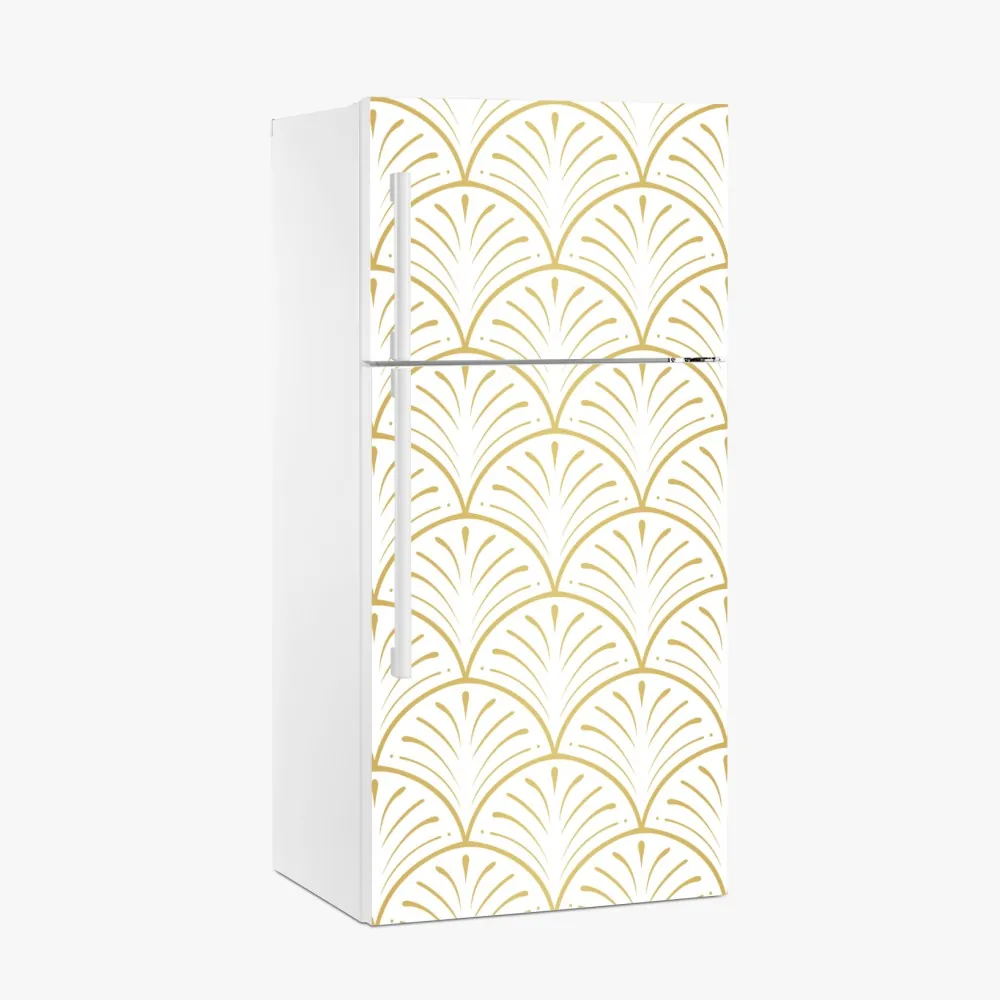 Naklejka na lodówkę złoty wzór art deco w stylu wachlarza – Wallissimo® Naklejka na lodówkę złoty wzór art deco w stylu wachlarza – Wallissimo®