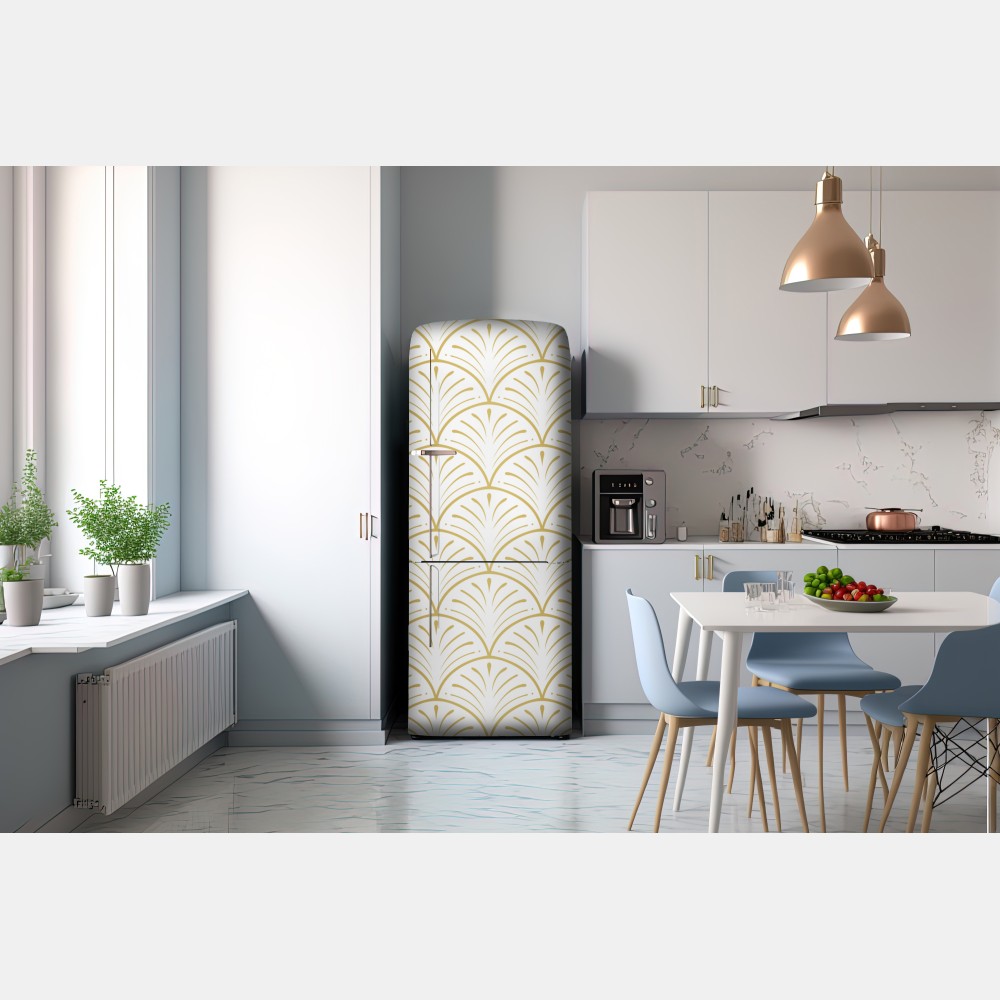 Naklejka na lodówkę złoty wzór art deco w stylu wachlarza – Wallissimo® Naklejka na lodówkę złoty wzór art deco w stylu wachlarza – Wallissimo®