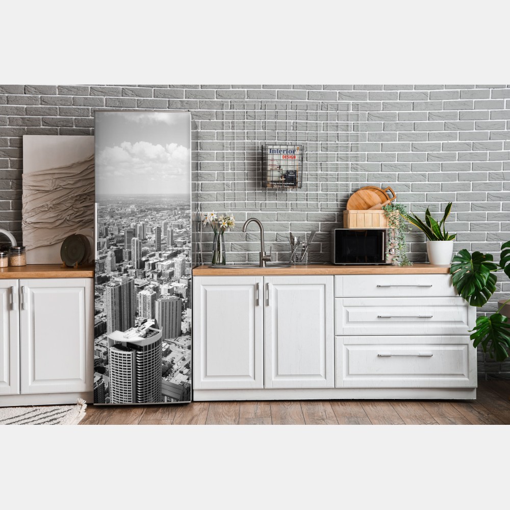 Naklejka na lodówkę Chicago panorama miasta w odcieniach szarości – Wallissimo® Naklejka na lodówkę Chicago panorama miasta w odcieniach szarości – Wallissimo®