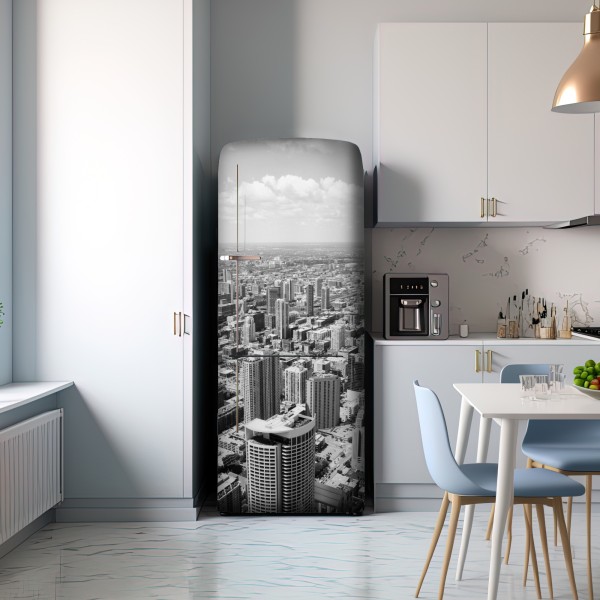 Naklejka na lodówkę Chicago panorama miasta w odcieniach szarości – Wallissimo® Naklejka na lodówkę Chicago panorama miasta w odcieniach szarości – Wallissimo®