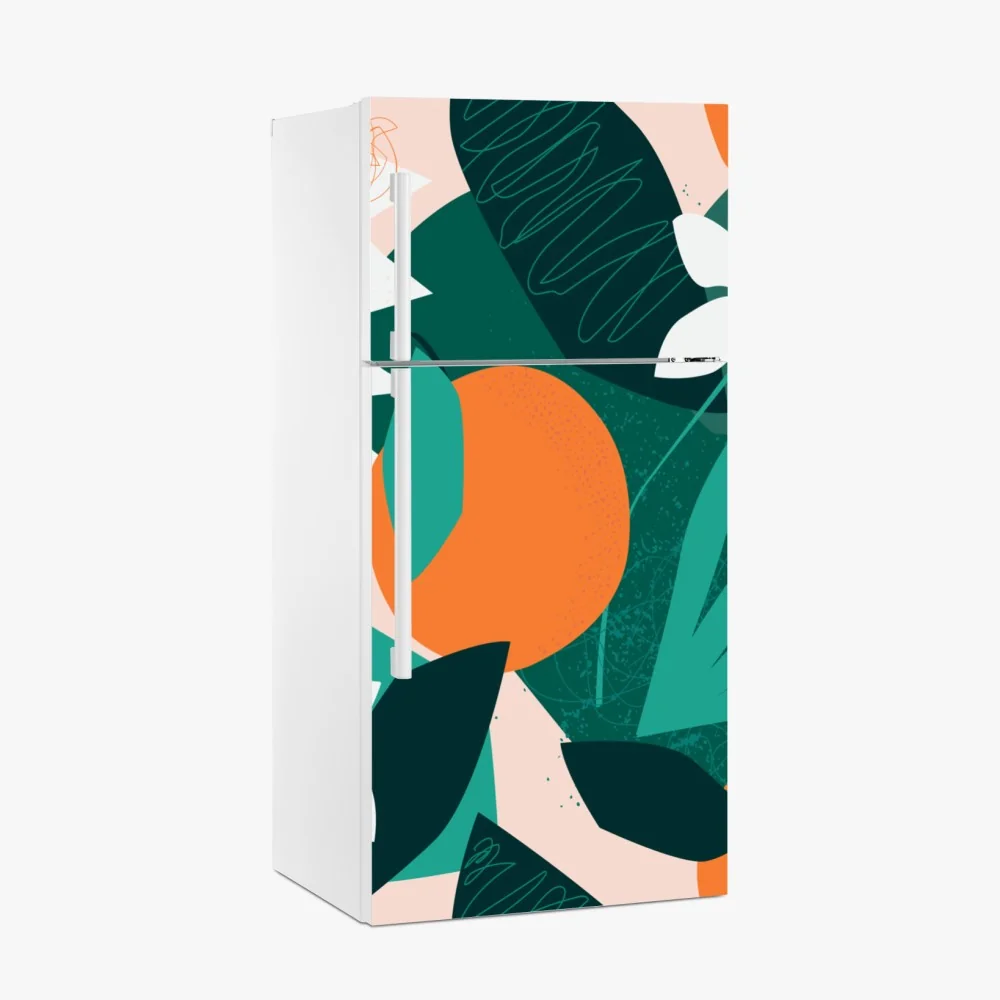 Naklejka na lodówkę tropikalne liście i cytrusowa ilustracja – Wallissimo® Naklejka na lodówkę tropikalne liście i cytrusowa ilustracja – Wallissimo®