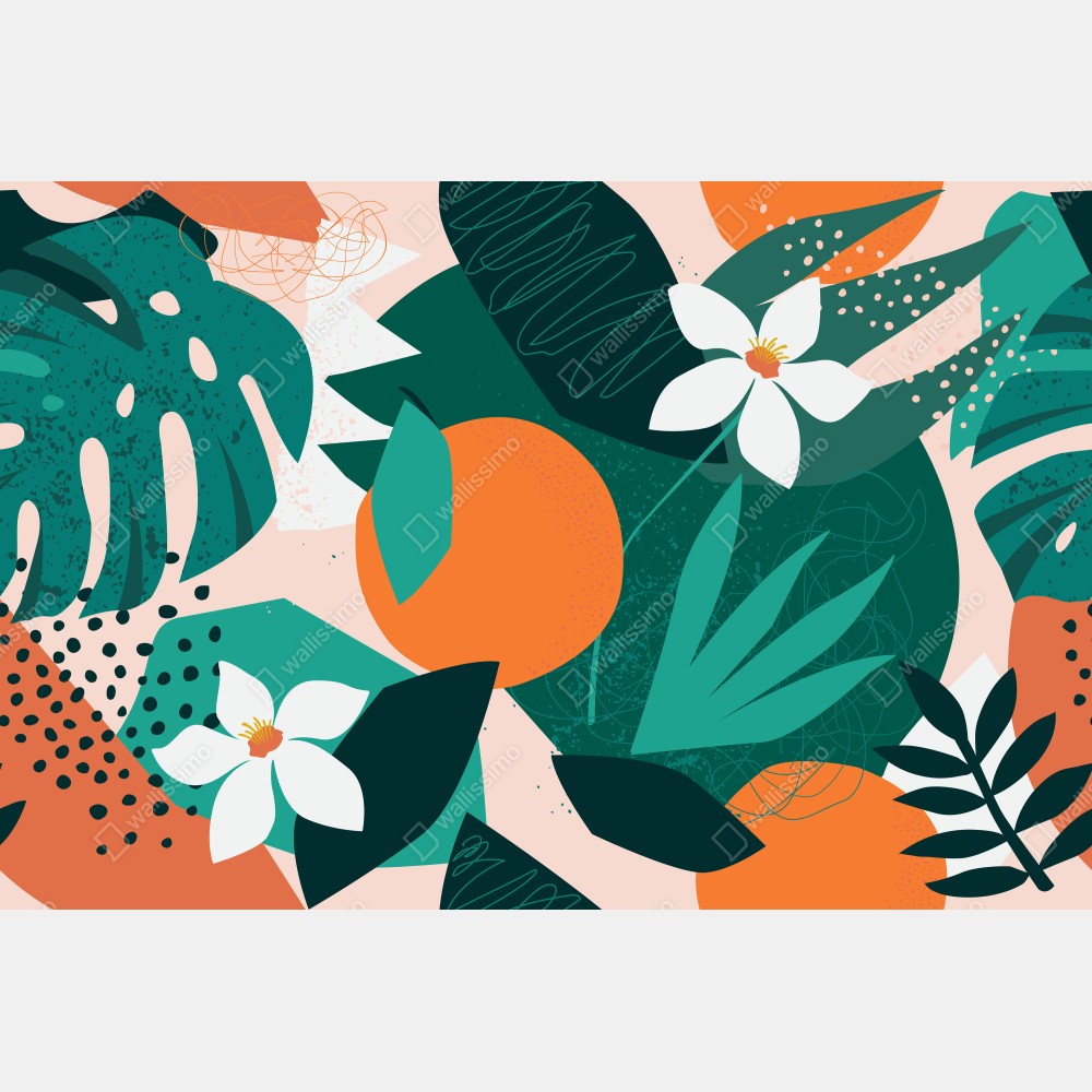 Naklejka na lodówkę tropikalne liście i cytrusowa ilustracja – Wallissimo® Naklejka na lodówkę tropikalne liście i cytrusowa ilustracja – Wallissimo®