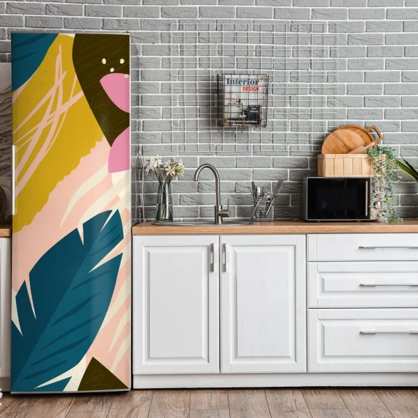 Naklejka na lodówkę tropikalna abstrakcyjna grafika kwiatowa – Wallissimo® Naklejka na lodówkę tropikalna abstrakcyjna grafika kwiatowa – Wallissimo®
