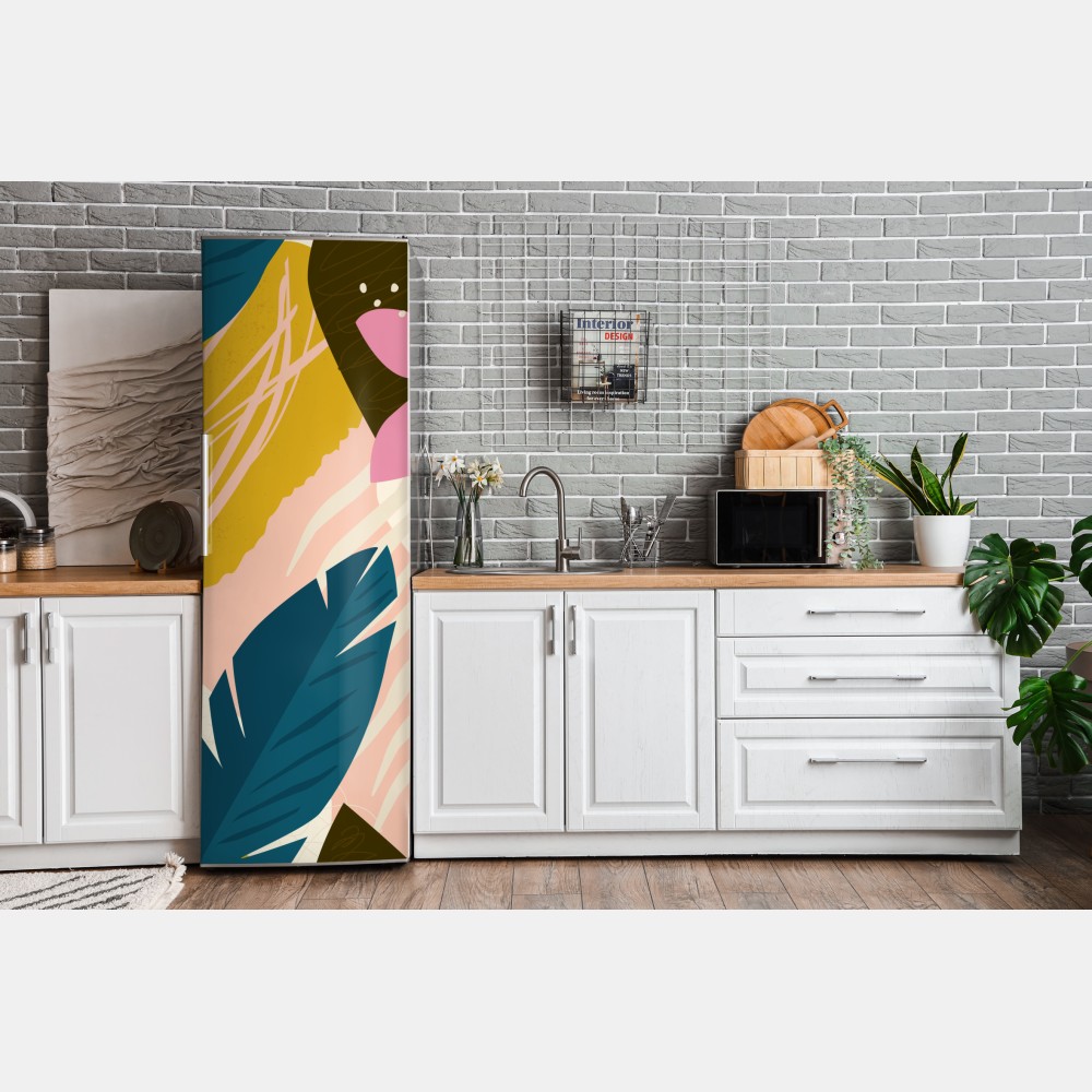 Naklejka na lodówkę tropikalna abstrakcyjna grafika kwiatowa – Wallissimo® Naklejka na lodówkę tropikalna abstrakcyjna grafika kwiatowa – Wallissimo®