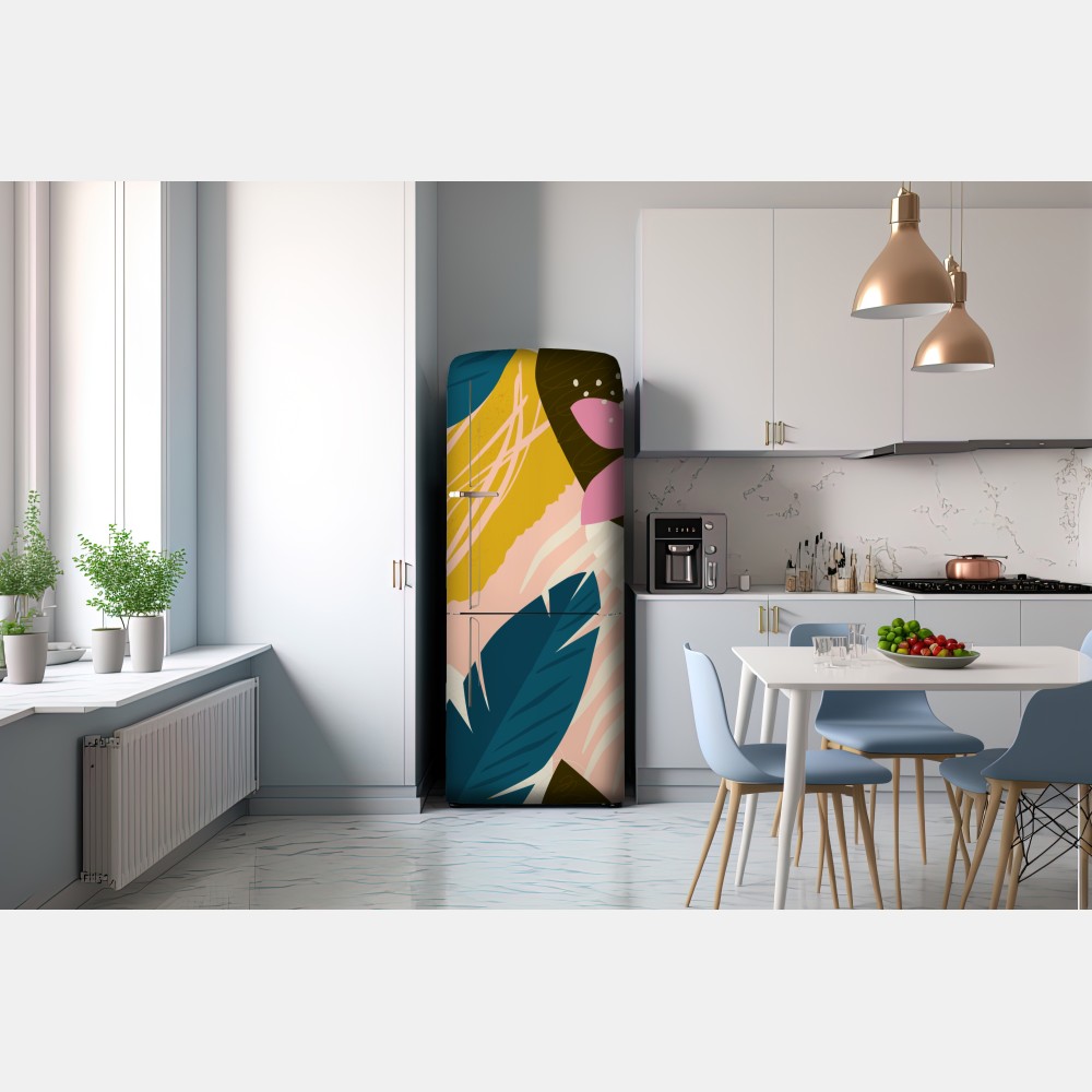 Naklejka na lodówkę tropikalna abstrakcyjna grafika kwiatowa – Wallissimo® Naklejka na lodówkę tropikalna abstrakcyjna grafika kwiatowa – Wallissimo®