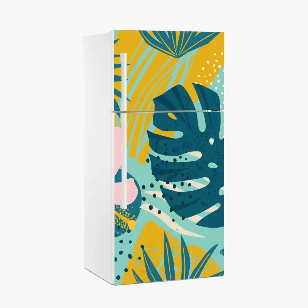 Naklejka na lodówkę tropikalne liście i kwiaty – Wallissimo® Naklejka na lodówkę tropikalne liście i kwiaty – Wallissimo®