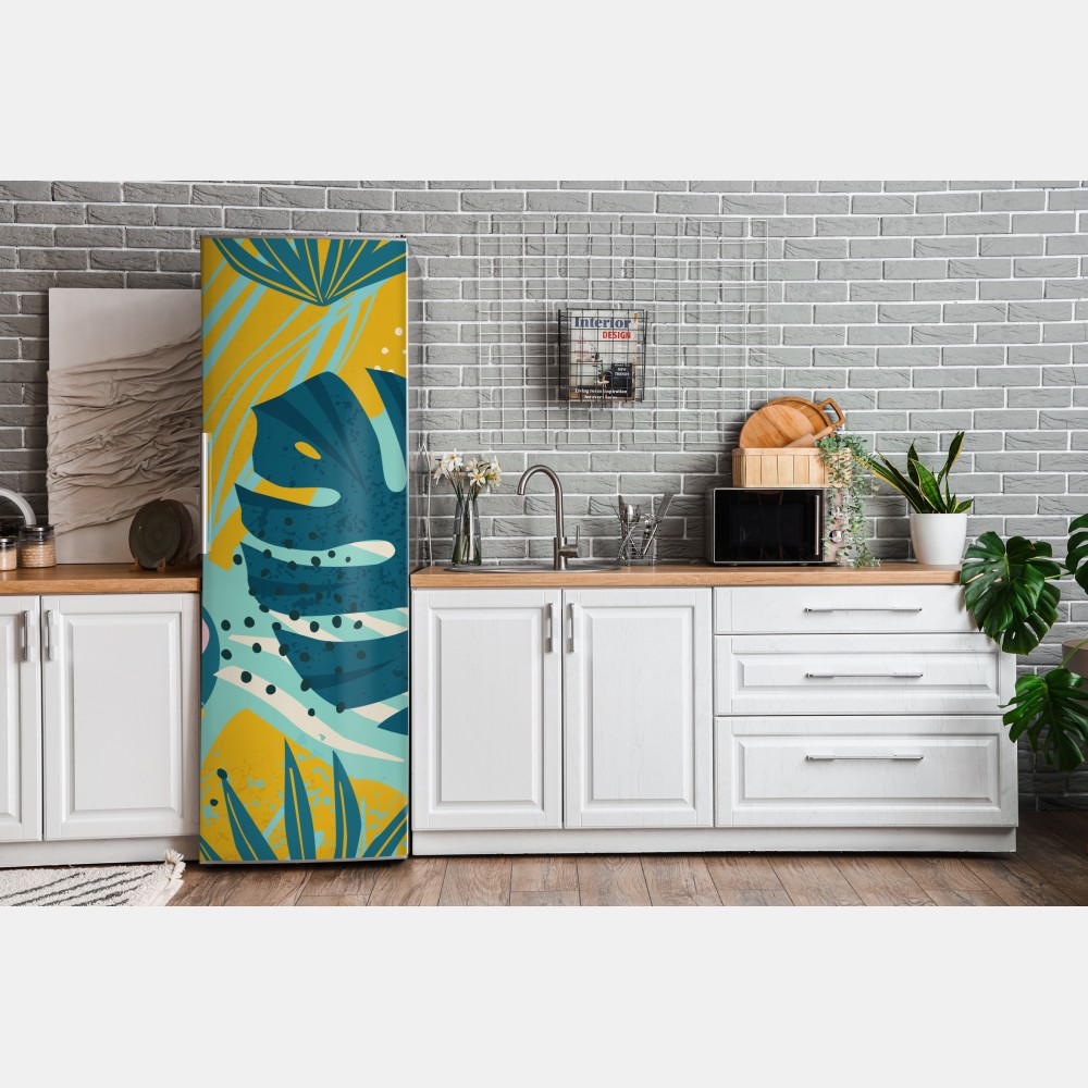 Naklejka na lodówkę tropikalne liście i kwiaty – Wallissimo® Naklejka na lodówkę tropikalne liście i kwiaty – Wallissimo®