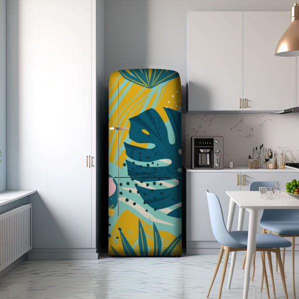 Naklejka na lodówkę tropikalne liście i kwiaty – Wallissimo® Naklejka na lodówkę tropikalne liście i kwiaty – Wallissimo®