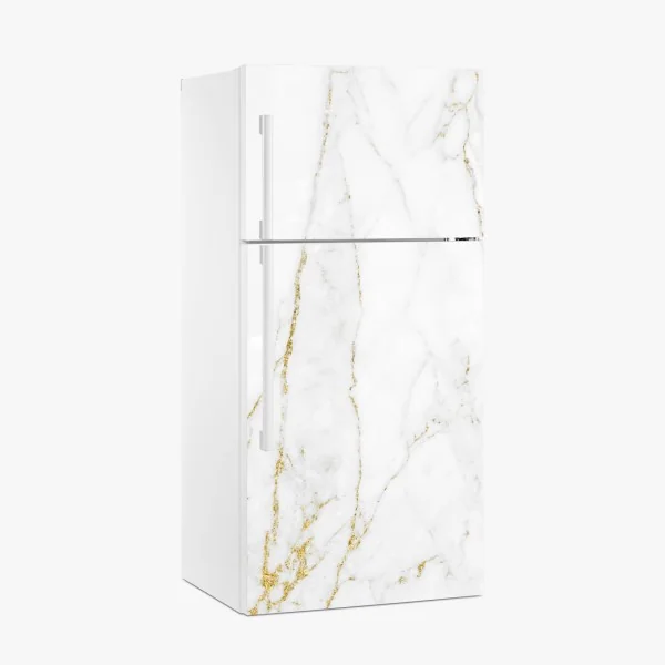 Naklejka na lodówkę biały marmur ze złotymi żyłkami