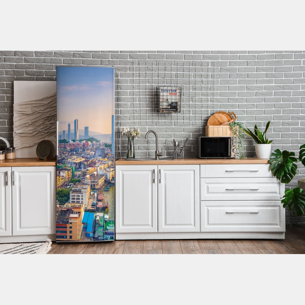 Naklejka na lodówkę Macao panorama miasta o zachodzie słońca – Wallissimo® Naklejka na lodówkę Macao panorama miasta o zachodzie słońca – Wallissimo®