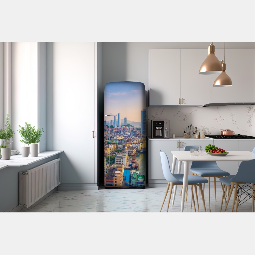 Naklejka na lodówkę Macao panorama miasta o zachodzie słońca – Wallissimo® Naklejka na lodówkę Macao panorama miasta o zachodzie słońca – Wallissimo®