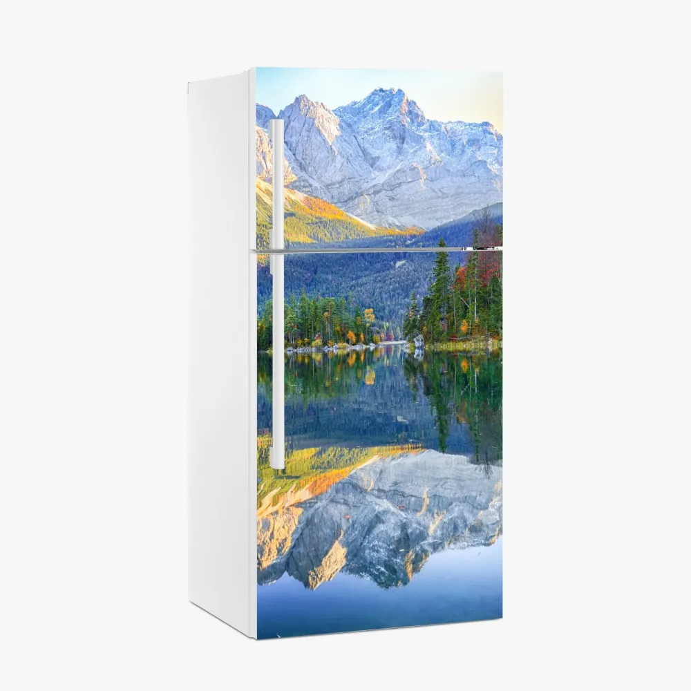 Naklejka na lodówkę jesienne odbicie na Eibsee przy Zugspitze – Wallissimo® Naklejka na lodówkę jesienne odbicie na Eibsee przy Zugspitze – Wallissimo®