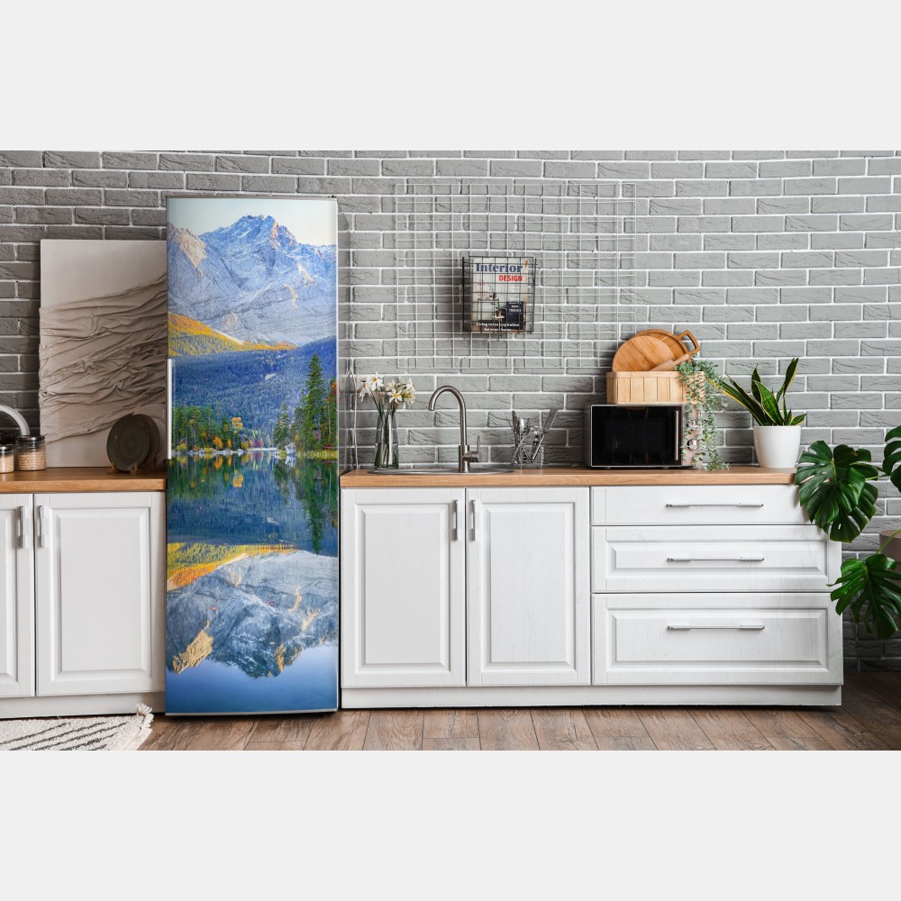 Naklejka na lodówkę jesienne odbicie na Eibsee przy Zugspitze – Wallissimo® Naklejka na lodówkę jesienne odbicie na Eibsee przy Zugspitze – Wallissimo®