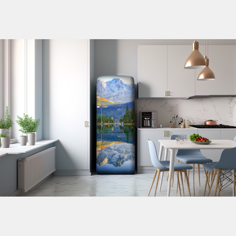Naklejka na lodówkę jesienne odbicie na Eibsee przy Zugspitze – Wallissimo® Naklejka na lodówkę jesienne odbicie na Eibsee przy Zugspitze – Wallissimo®