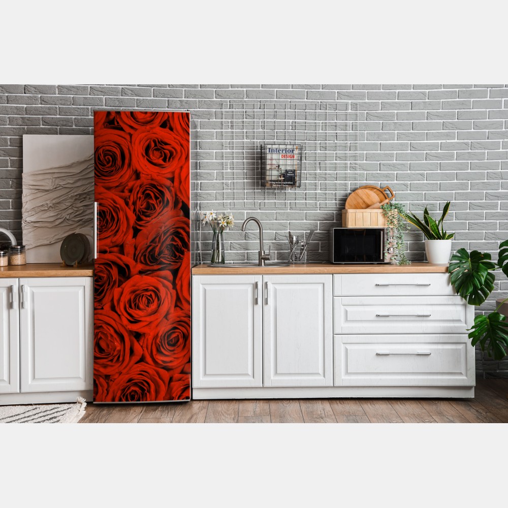 Naklejka na lodówkę bujny bukiet czerwonych róż – Wallissimo® Naklejka na lodówkę bujny bukiet czerwonych róż – Wallissimo®