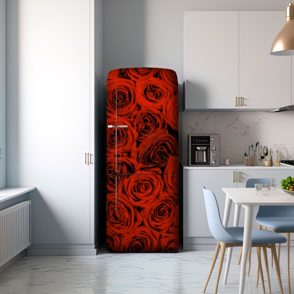 Naklejka na lodówkę bujny bukiet czerwonych róż – Wallissimo® Naklejka na lodówkę bujny bukiet czerwonych róż – Wallissimo®