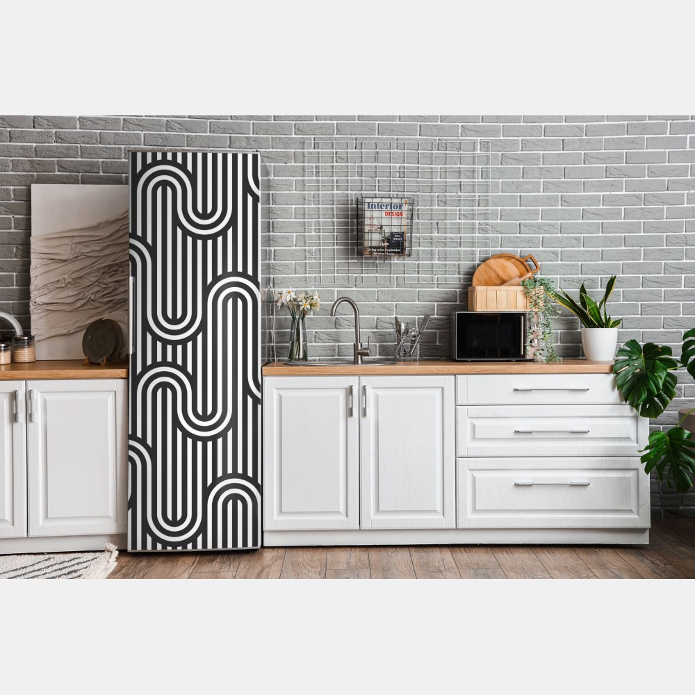 Naklejka na lodówkę czarno-biały geometryczny wzór optyczny – Wallissimo® Naklejka na lodówkę czarno-biały geometryczny wzór optyczny – Wallissimo®