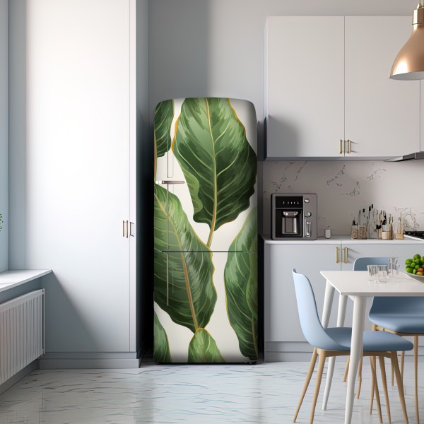 Naklejka na lodówkę tropikalny wzór z liśćmi bananowca – Wallissimo® Naklejka na lodówkę tropikalny wzór z liśćmi bananowca – Wallissimo®