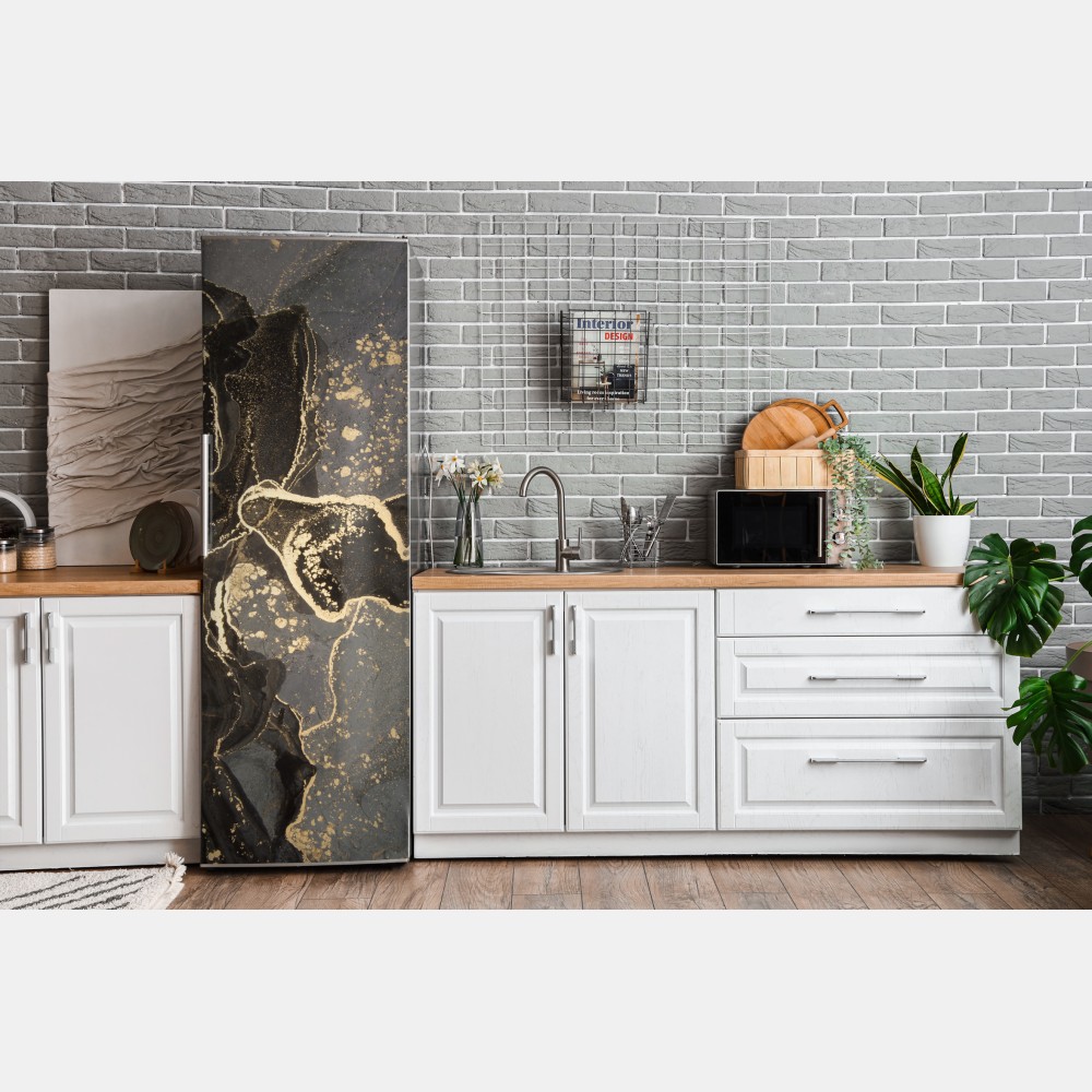 Naklejka na lodówkę luksusowy czarno-złoty marmur abstrakcyjny – Wallissimo® Naklejka na lodówkę luksusowy czarno-złoty marmur abstrakcyjny – Wallissimo®