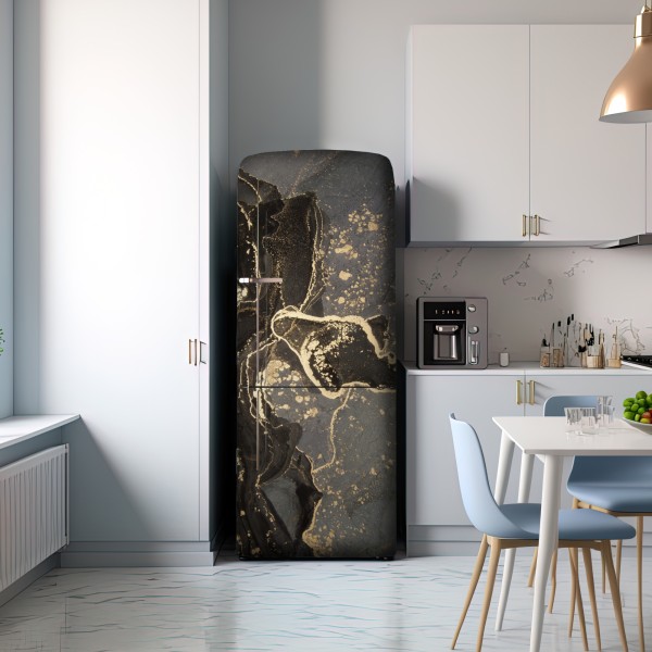 Naklejka na lodówkę luksusowy czarno-złoty marmur abstrakcyjny – Wallissimo® Naklejka na lodówkę luksusowy czarno-złoty marmur abstrakcyjny – Wallissimo®