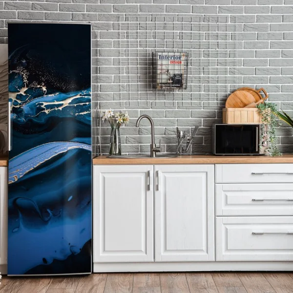 Naklejka na lodówkę granatowo-złota abstrakcja w ruchu – Wallissimo® Naklejka na lodówkę granatowo-złota abstrakcja w ruchu – Wallissimo®