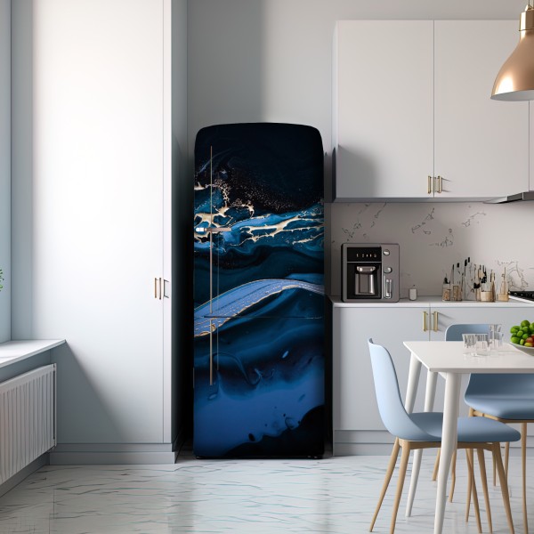 Naklejka na lodówkę granatowo-złota abstrakcja w ruchu – Wallissimo® Naklejka na lodówkę granatowo-złota abstrakcja w ruchu – Wallissimo®