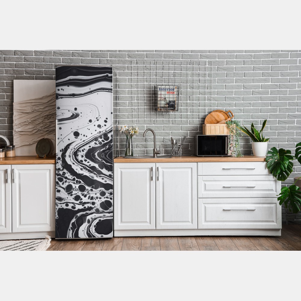 Naklejka na lodówkę czarno-biała marmurowa abstrakcja – Wallissimo® Naklejka na lodówkę czarno-biała marmurowa abstrakcja – Wallissimo®